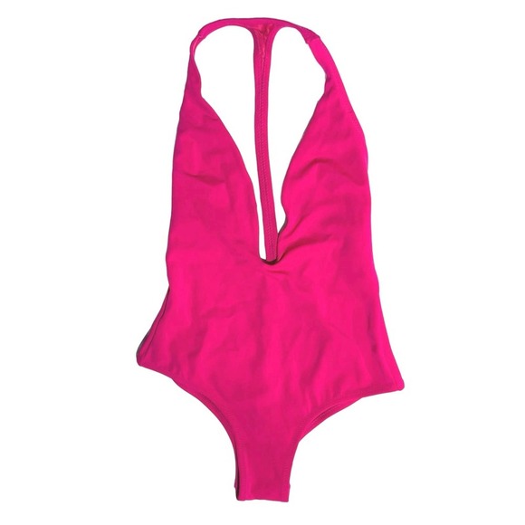 PEIXOTO Flamingo Plunging One- Piece T-Back Swimsuit in Magenta size XS - Picture 8 of 11